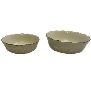 Lenox Rose Formal Embossed Bowls Ivory Gold Trim Scalloped Edges Set‎ of 2